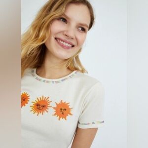 Urban Outfitters Sunny Faces Contrast Stitch Tee